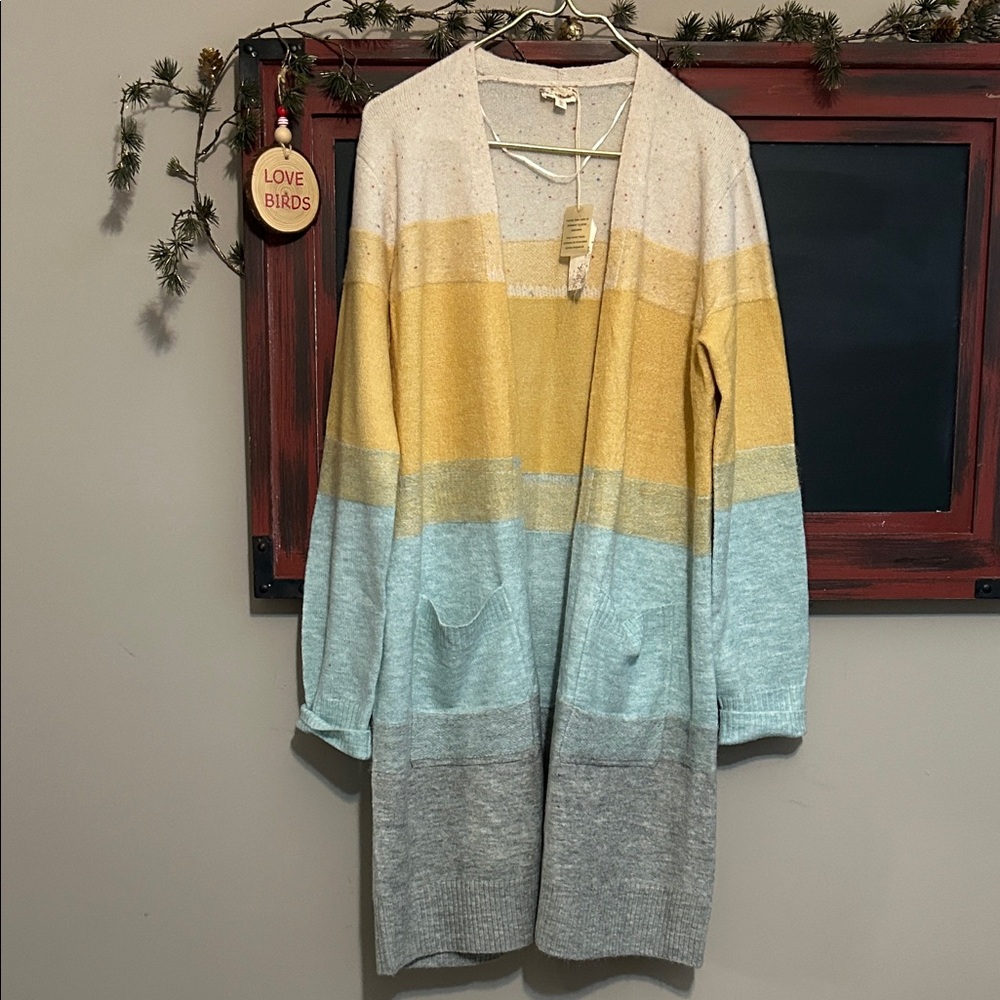 Hem & Thread Yellow, Blue, and Gray Cardigan
